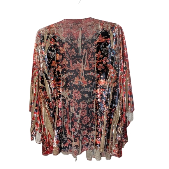 Live & Let Live Rustic Red and Orange Velvet Kimono Boho Whimsical Cardigan 3X - Picture 3 of 9